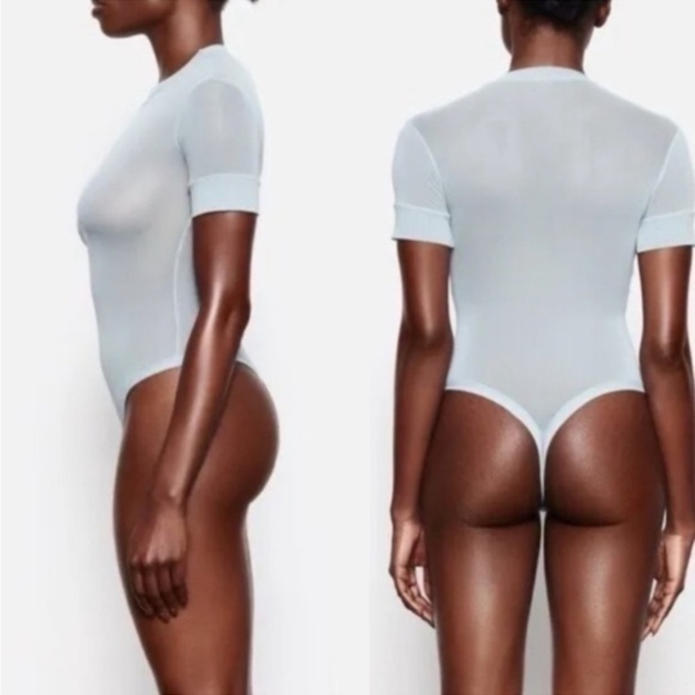SKIMS Sky Blue Summer Stretch Sheer Mesh T-Shirt Bodysuit Sz 2X NWT